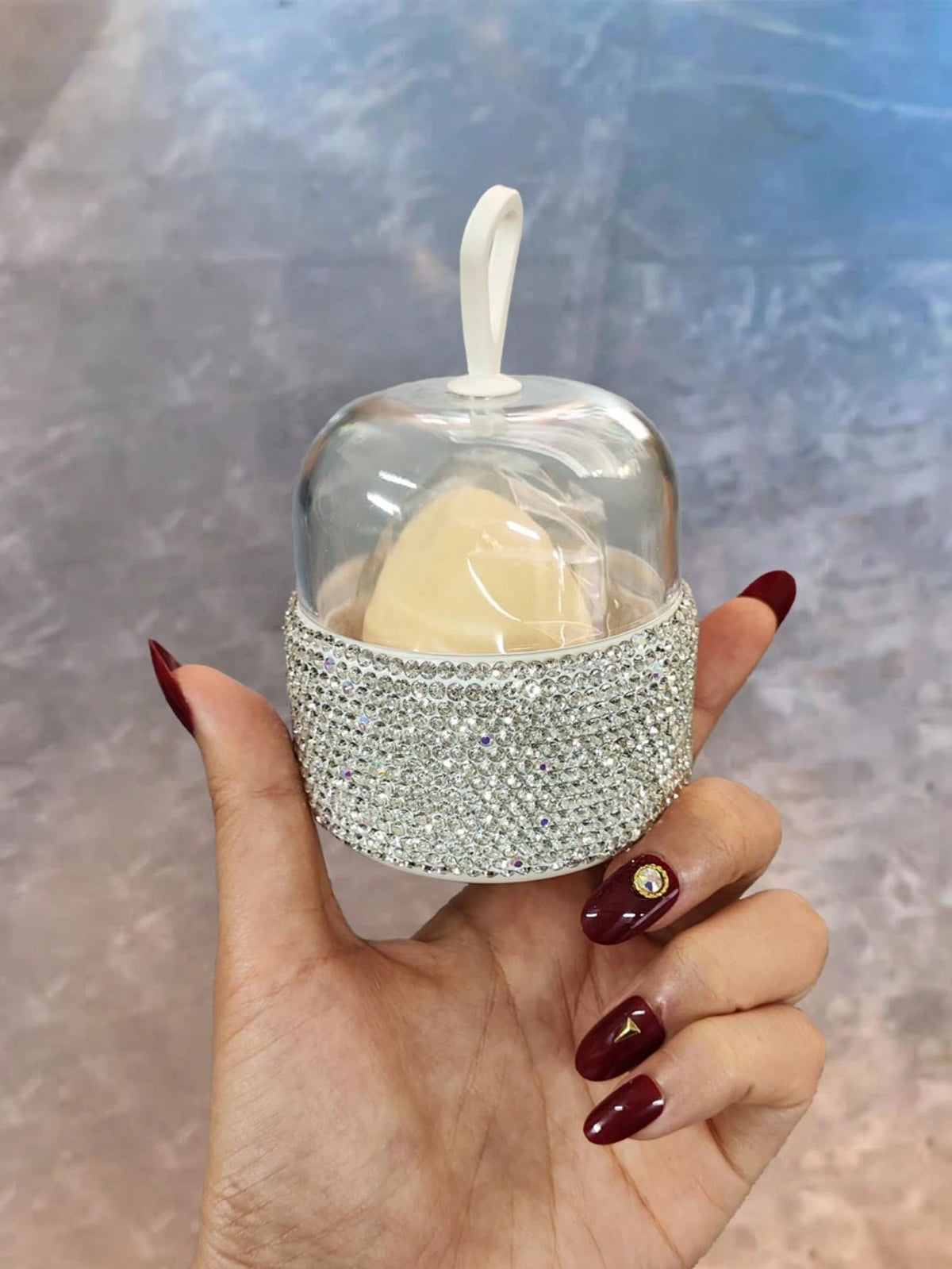 1pc Highly Attractive Glitter Artificial Rhinestone Makeup Sponge Storage Box, Dust-Proof Foundation Powder Puff Storage Box, Travel Portable Makeup Egg Storage Box, Creative Makeup Gift, Random Puff