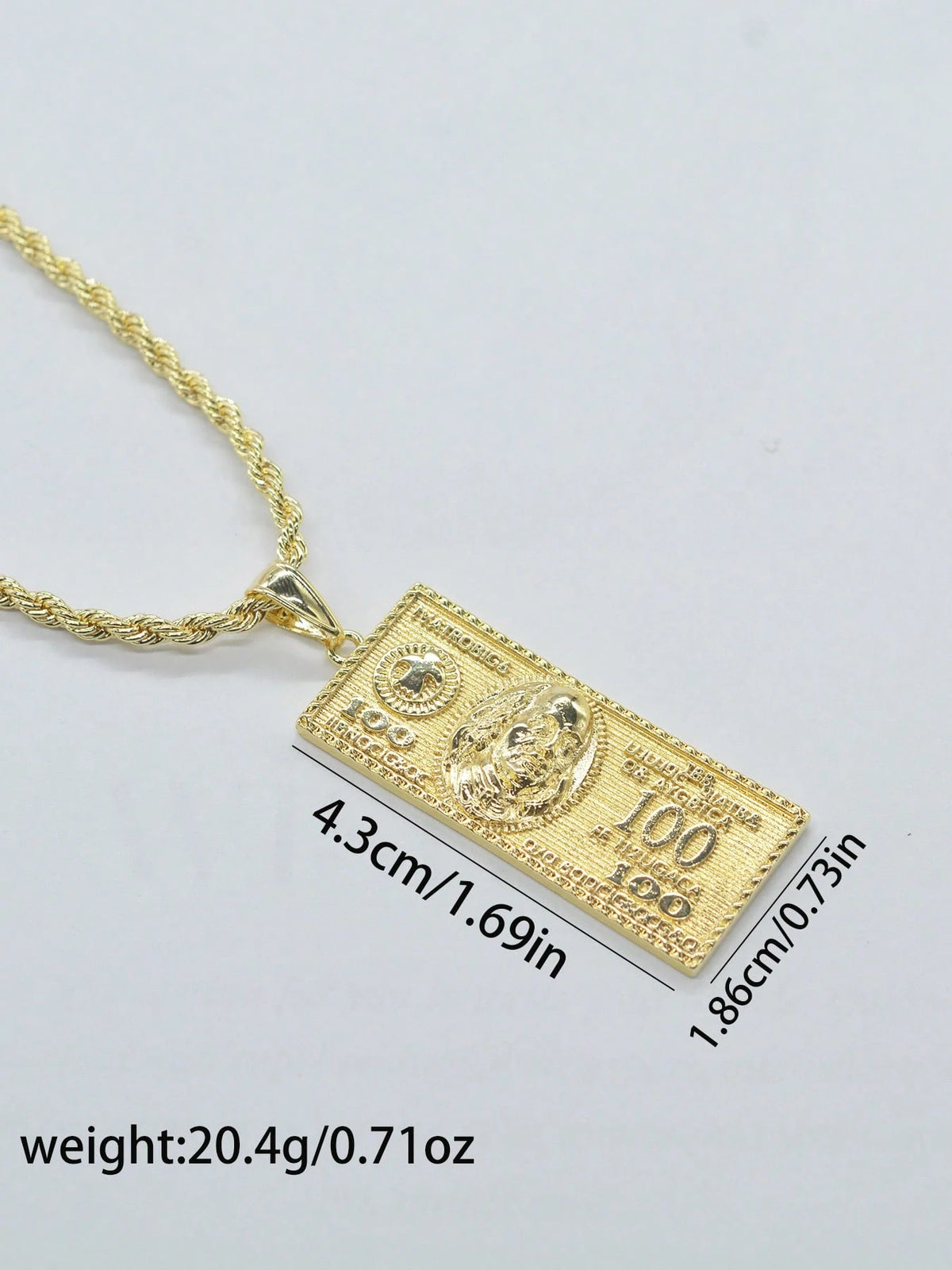 1pc Hip Hop Vintage 100 Dollar Bill Pendant Necklace, Unisex Twisted Chain Dollar Sign Square Plate Accessory, Halloween, Christmas, Party Gathering Gift