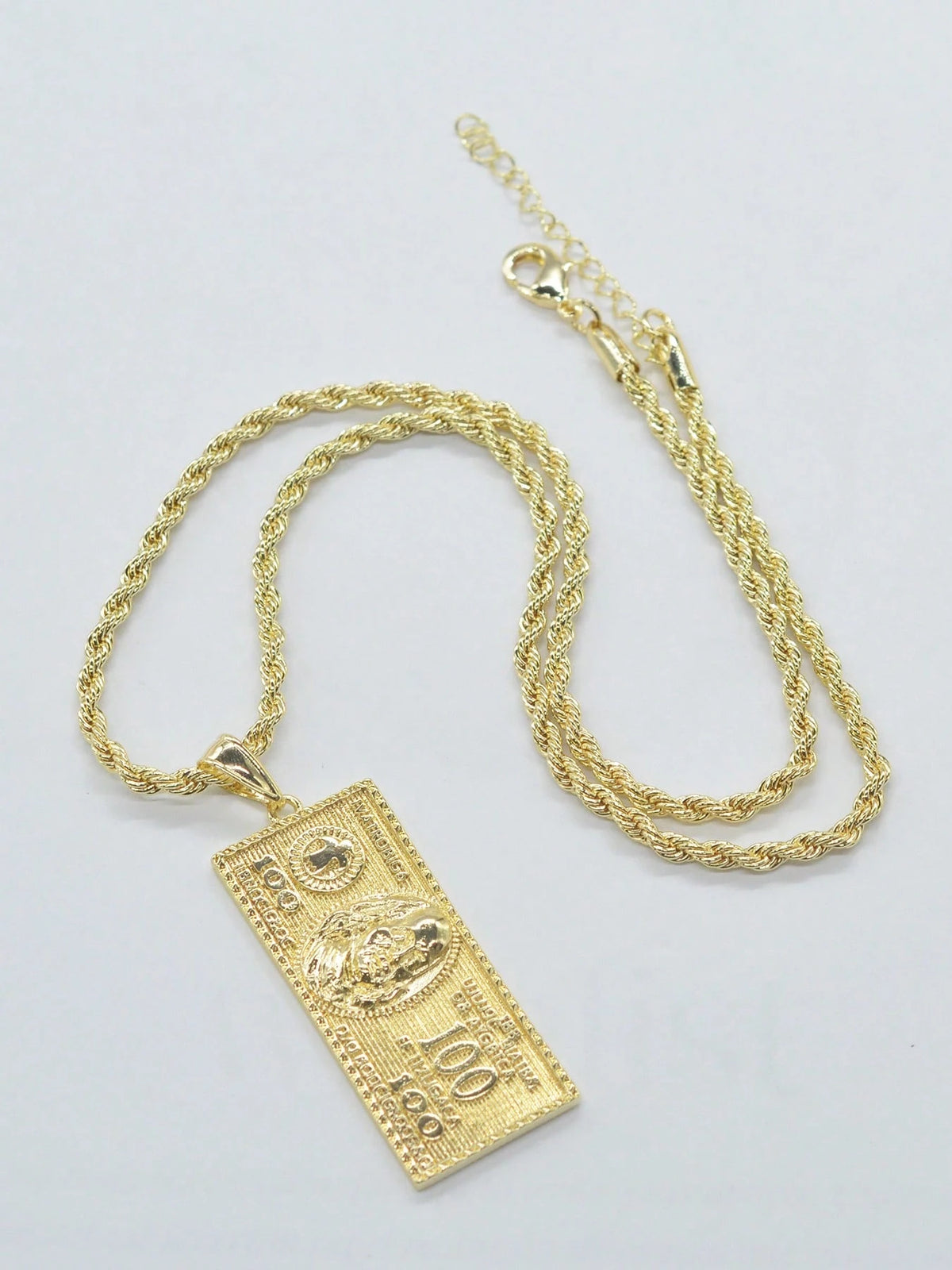 1pc Hip Hop Vintage 100 Dollar Bill Pendant Necklace, Unisex Twisted Chain Dollar Sign Square Plate Accessory, Halloween, Christmas, Party Gathering Gift