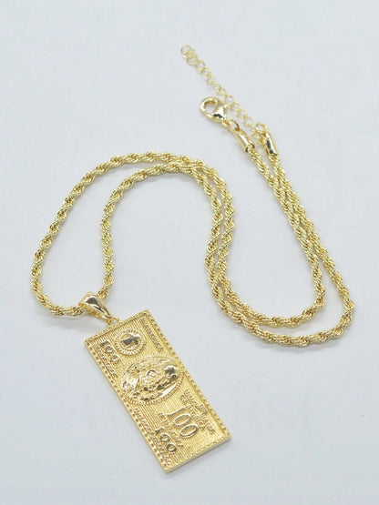 1pc Hip Hop Vintage 100 Dollar Bill Pendant Necklace, Unisex Twisted Chain Dollar Sign Square Plate Accessory, Halloween, Christmas, Party Gathering Gift