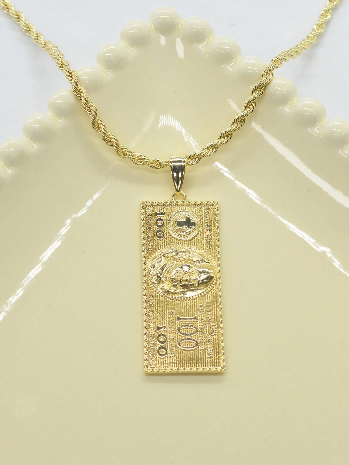 1pc Hip Hop Vintage 100 Dollar Bill Pendant Necklace, Unisex Twisted Chain Dollar Sign Square Plate Accessory, Halloween, Christmas, Party Gathering Gift
