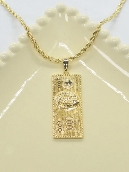 1pc Hip Hop Vintage 100 Dollar Bill Pendant Necklace, Unisex Twisted Chain Dollar Sign Square Plate Accessory, Halloween, Christmas, Party Gathering Gift