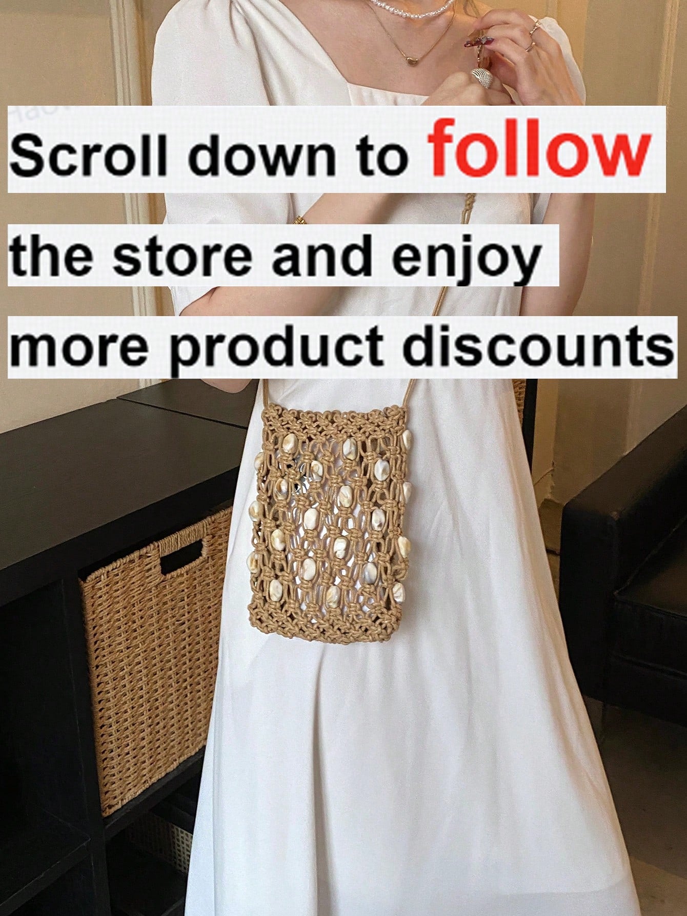 1pc Hollow Out Solid Color Woven Bucket Bag, Minimalist Shoulder Bag, Versatile Mini Phone Crossbody Bag For Summer Date