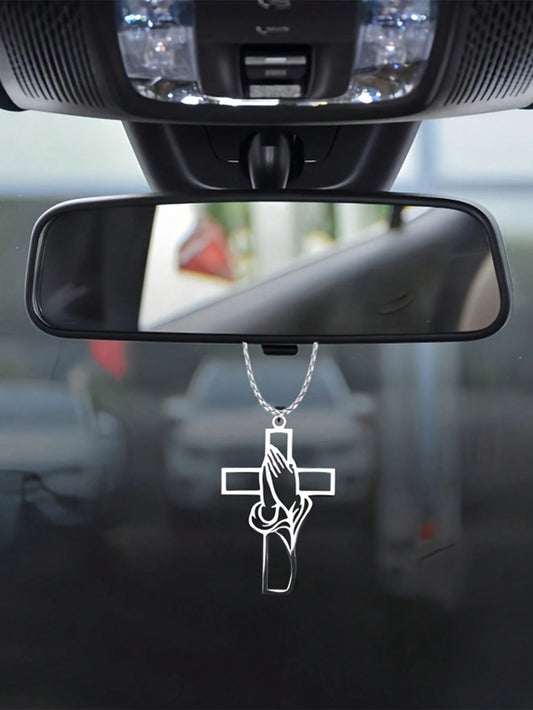 1pc Hollow Prayer Pose Cross Pendant, Car Interior Decor Pendant, Exquisite Cross Pendant