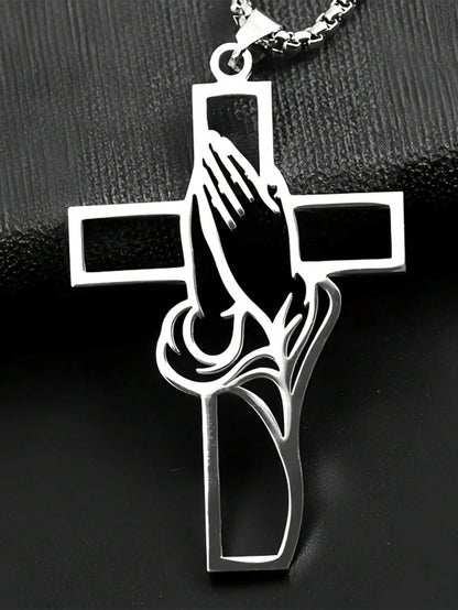 1pc Hollow Prayer Pose Cross Pendant, Car Interior Decor Pendant, Exquisite Cross Pendant