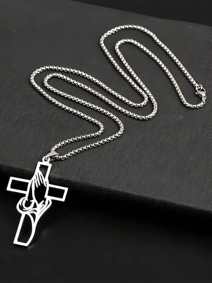 1pc Hollow Prayer Pose Cross Pendant, Car Interior Decor Pendant, Exquisite Cross Pendant