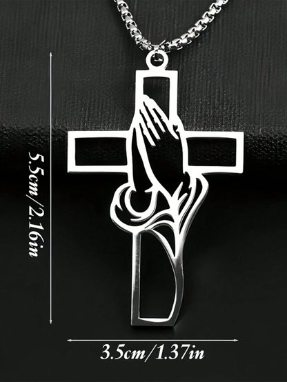 1pc Hollow Prayer Pose Cross Pendant, Car Interior Decor Pendant, Exquisite Cross Pendant