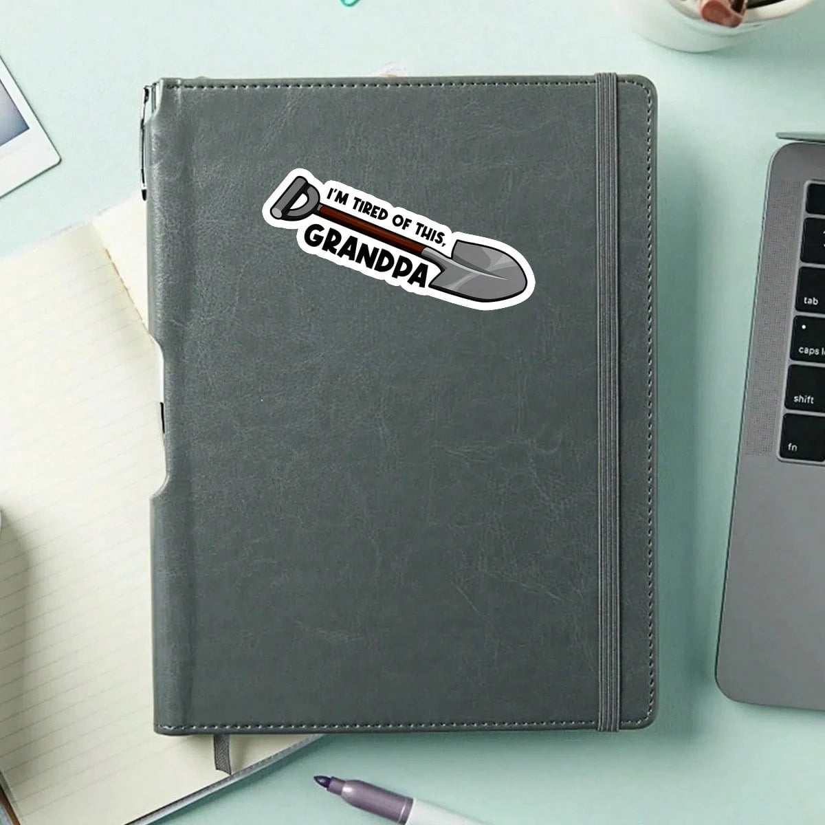1PC I'm Tired Of This Grandpa Sticker, Funny Shovel Laptop Decal, Sarcastic Quote Vinyl, Work Humor Gift, Waterproof Peel & Stick Water Bottle Sticker, Durable Retro Quote Tumbler Decal
