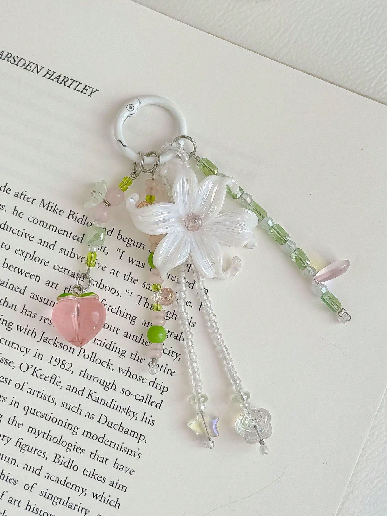 1pc INS Fairy Style Iris Flower Bag Charm, Peach Beaded Keychain, Cute Tassel Phone Lanyard, Aesthetic Wallet Pendant