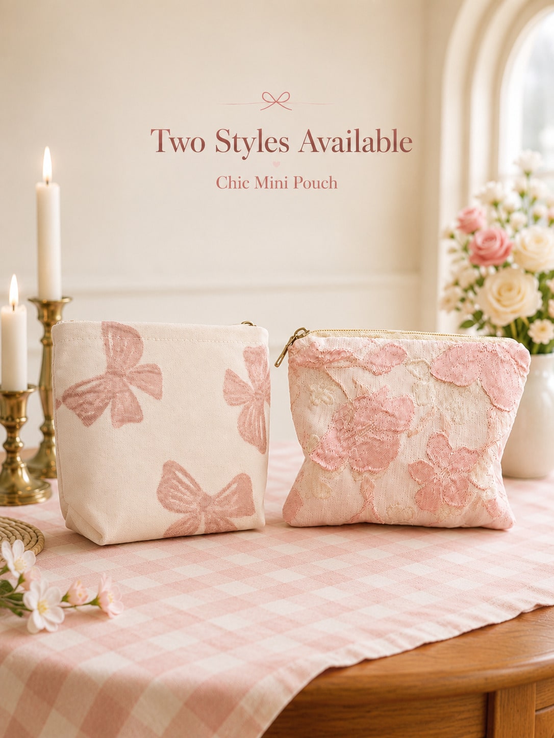 1pc Ins Style Floral Embroidered Zipper Makeup Bag, Cute Fabric Mini Coin Purse, Portable Lipstick And Small Items Storage Pouch