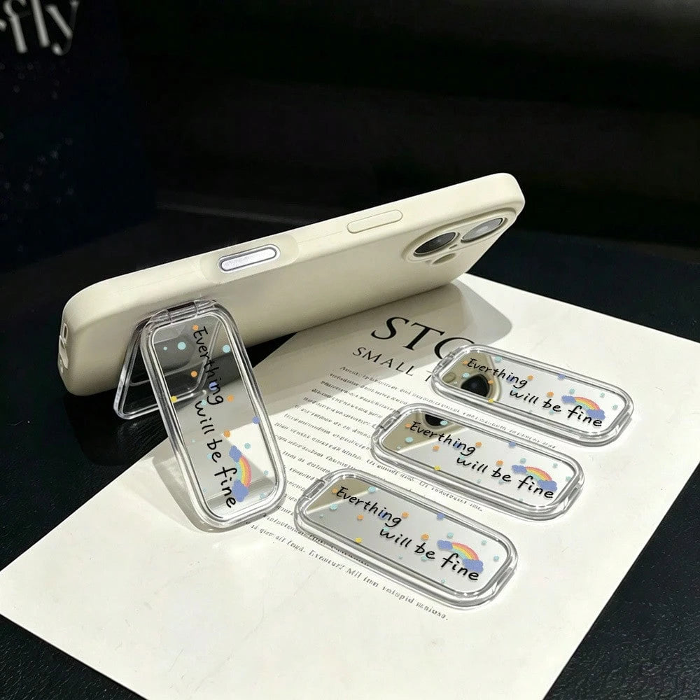 1pc Ins Style Mirror Phone Stand Back Sticker 2026 New Phone Case Back Adhesive Foldable Bracket