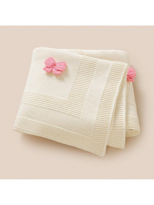 1pc Knitted Baby Blanket With Decorative 3D Bow, Cute And Cozy For Infants, Suitable For All Seasons
