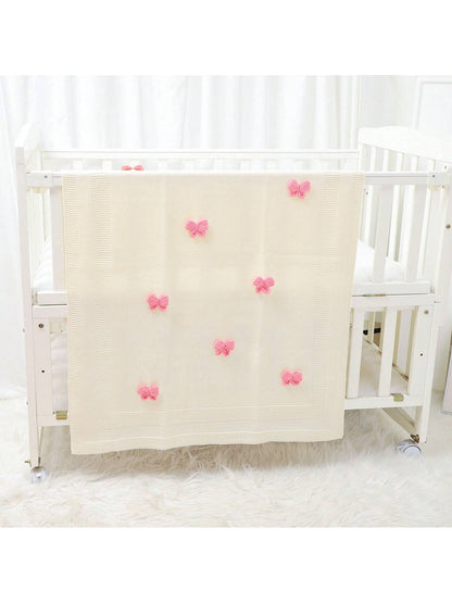 1pc Knitted Baby Blanket With Decorative 3D Bow, Cute And Cozy For Infants, Suitable For All Seasons