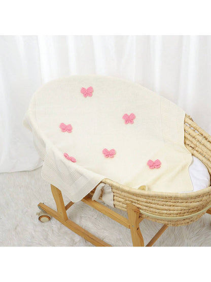 1pc Knitted Baby Blanket With Decorative 3D Bow, Cute And Cozy For Infants, Suitable For All Seasons