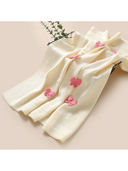 1pc Knitted Baby Blanket With Decorative 3D Bow, Cute And Cozy For Infants, Suitable For All Seasons