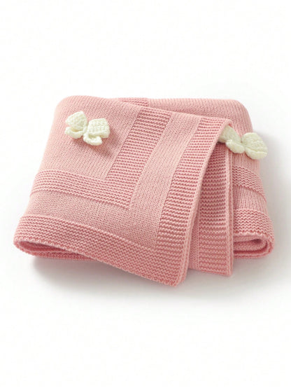 1pc Knitted Baby Blanket With Decorative 3D Bow, Cute And Cozy For Infants, Suitable For All Seasons