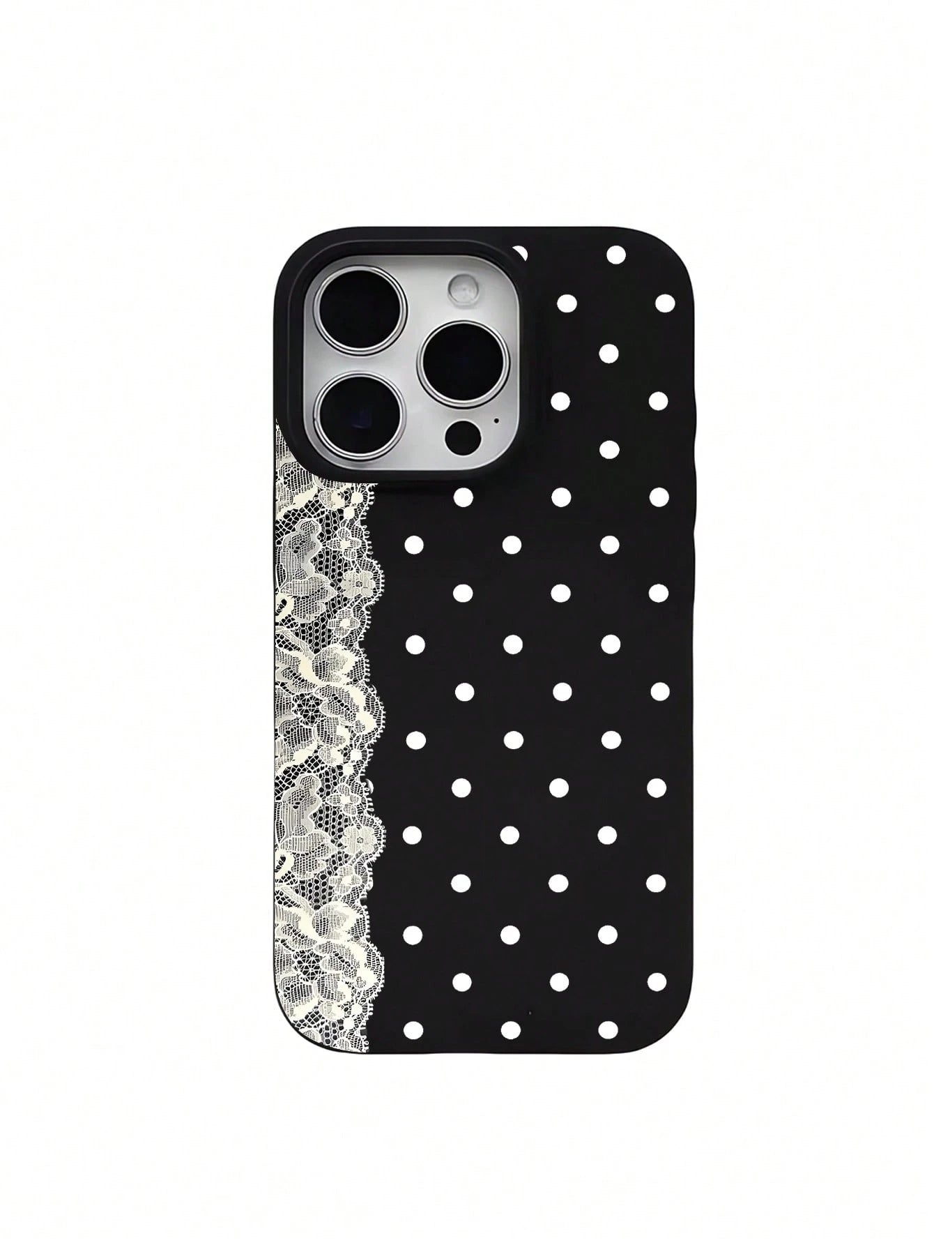 1pc Lace Polka Dot Pattern Shockproof Black Liquid Straight Edge TPU Phone Case, Suitable For IPhone 16 Pro Max/16/16 Pro/16 Plus/15/15 Pro Max/15 Pro/11/12/13/14 Pro Max/11 Pro/11 Pro Max/12 Pro/12 P