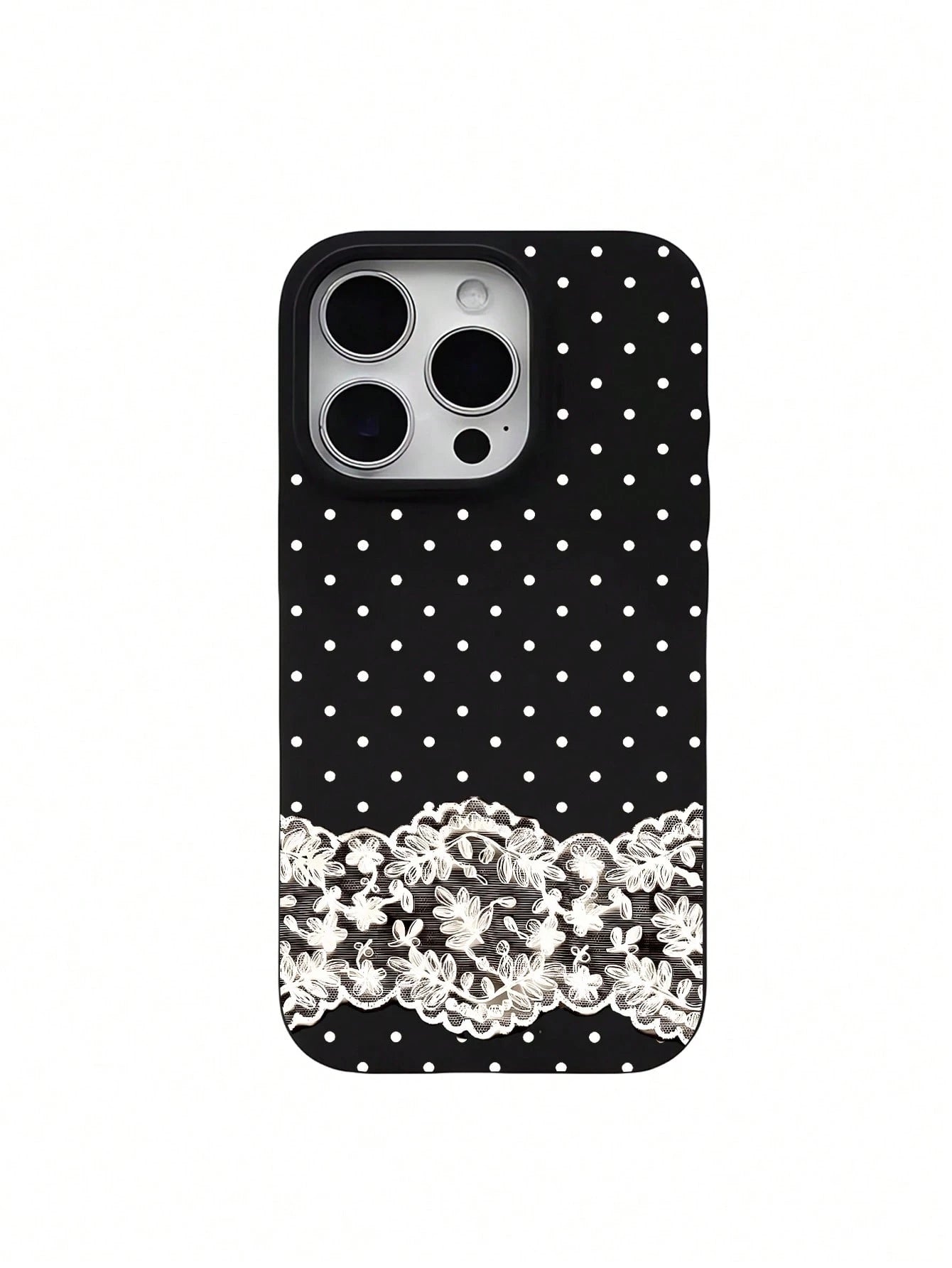 1pc Lace Polka Dot Pattern Shockproof Black Liquid Straight Edge TPU Phone Case, Suitable For IPhone 16 Pro Max/16/16 Pro/16 Plus/15/15 Pro Max/15 Pro/11/12/13/14 Pro Max/11 Pro/11 Pro Max/12 Pro/12 P