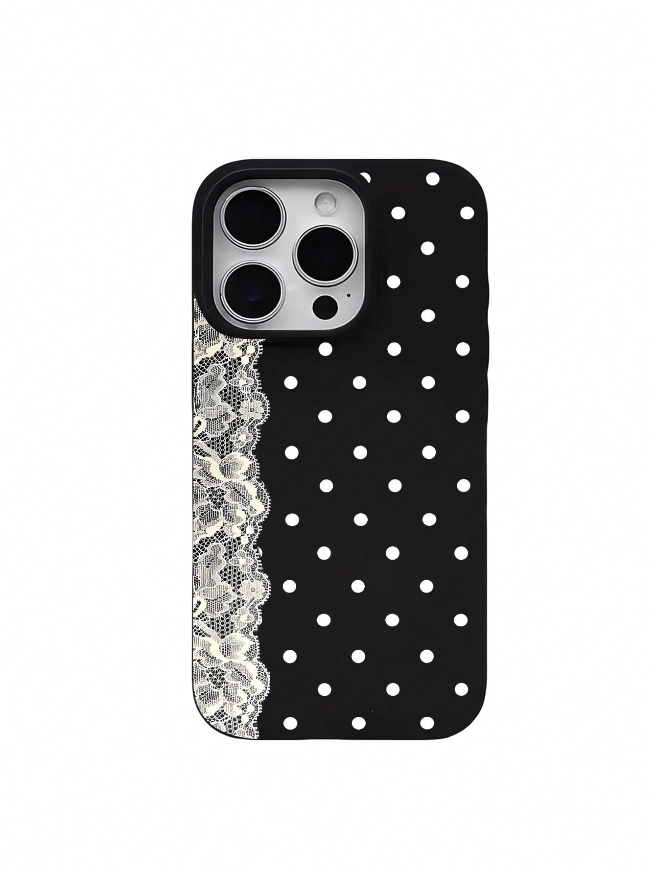 1pc Lace Polka Dot Pattern Shockproof Black Liquid Straight Edge TPU Phone Case, Suitable For IPhone 16 Pro Max/16/16 Pro/16 Plus/15/15 Pro Max/15 Pro/11/12/13/14 Pro Max/11 Pro/11 Pro Max/12 Pro/12 P