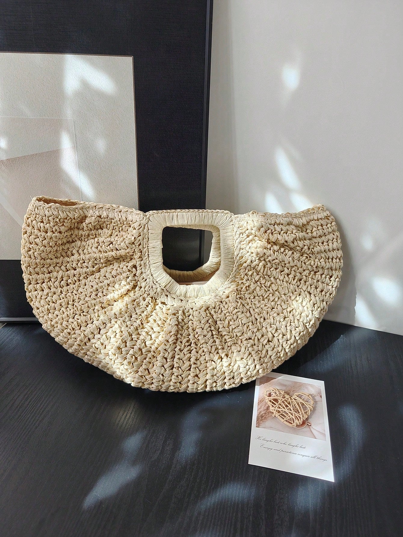1pc Large Capacity Pleated Half-Moon Woven Handbag, Solid Color Straw Tote Bag, Fashion Beach Bag, Suitable For Women's Vacation, Travel And Daily Shopping, Mother's Day Gift