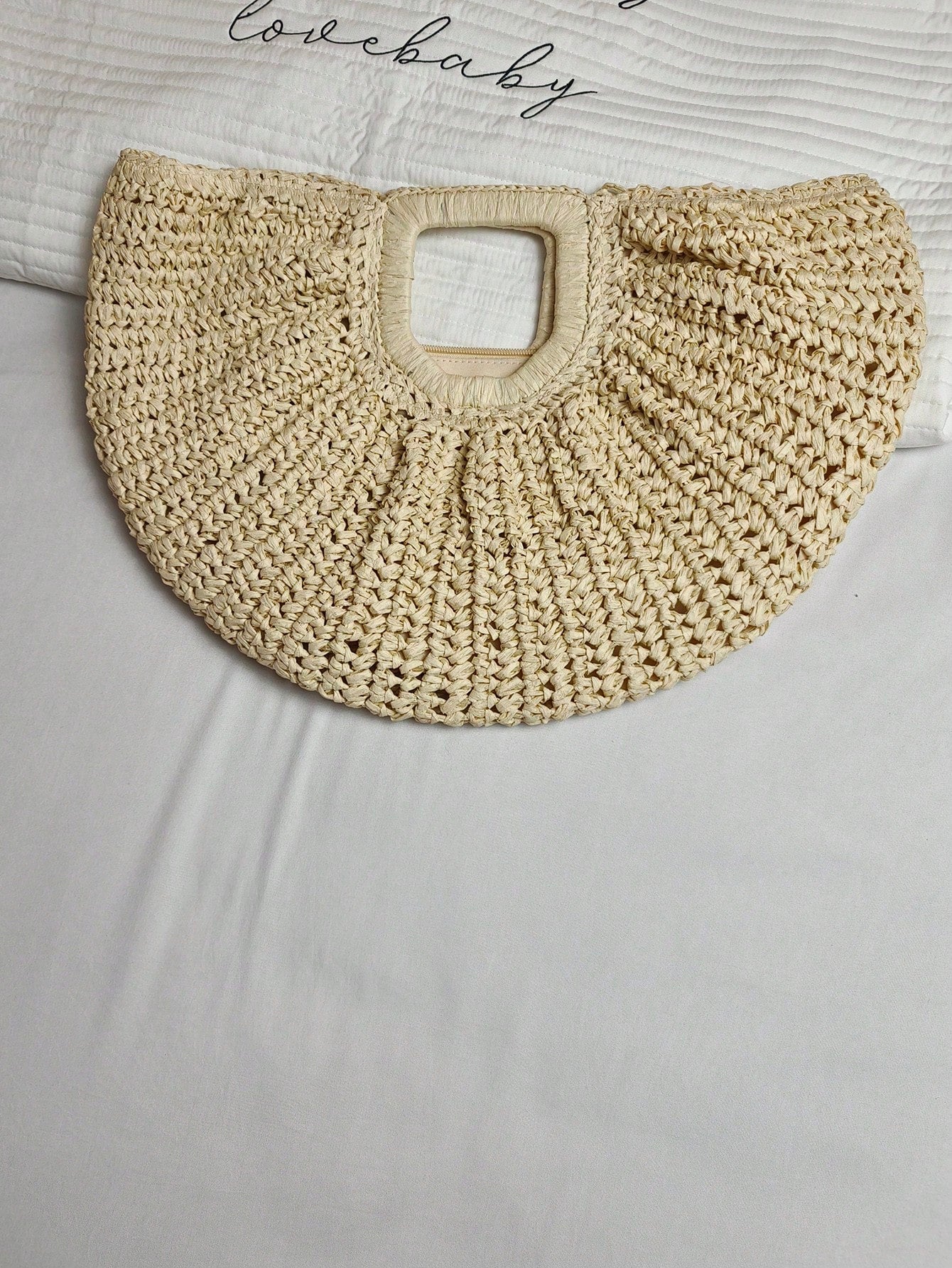 1pc Large Capacity Pleated Half-Moon Woven Handbag, Solid Color Straw Tote Bag, Fashion Beach Bag, Suitable For Women's Vacation, Travel And Daily Shopping, Mother's Day Gift