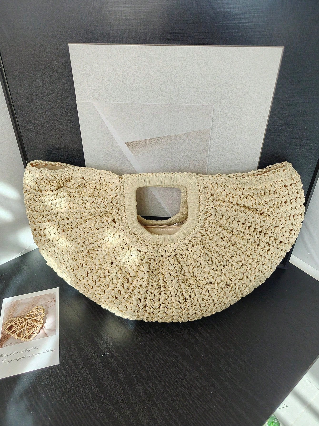 1pc Large Capacity Pleated Half-Moon Woven Handbag, Solid Color Straw Tote Bag, Fashion Beach Bag, Suitable For Women's Vacation, Travel And Daily Shopping, Mother's Day Gift