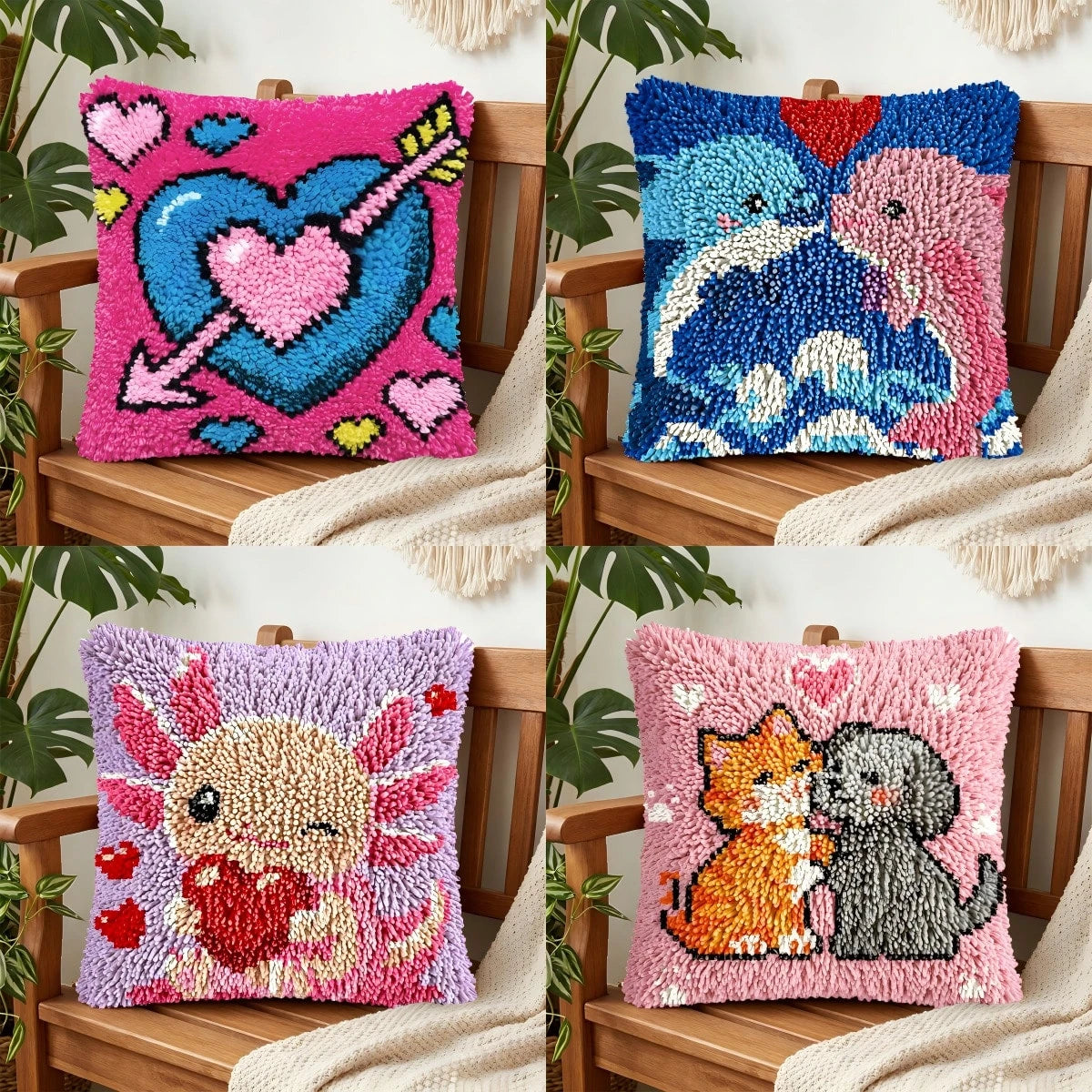1PC Latch Hook Pillowcase Kit Cute Little Animals Pattern Needle Art Set DIY Pillowcase For Or Beginners Adults To Knott Stitch Material Pack Pillowcase Material Package For Home Sofa Christmas Decora
