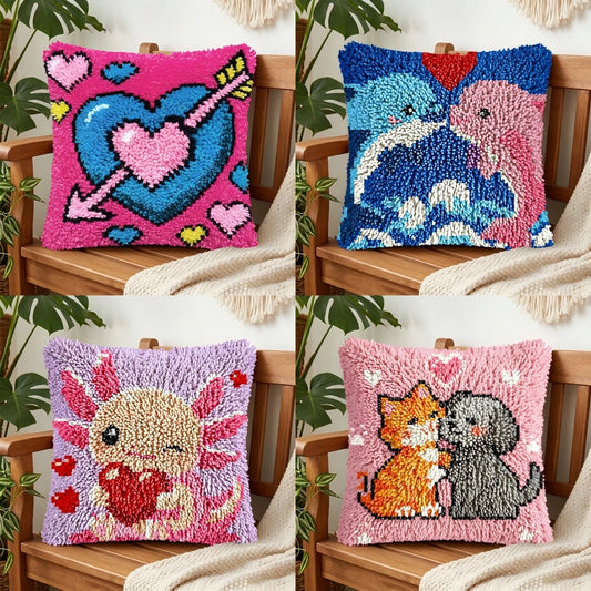 1PC Latch Hook Pillowcase Kit Cute Little Animals Pattern Needle Art Set DIY Pillowcase For Or Beginners Adults To Knott Stitch Material Pack Pillowcase Material Package For Home Sofa Christmas Decora