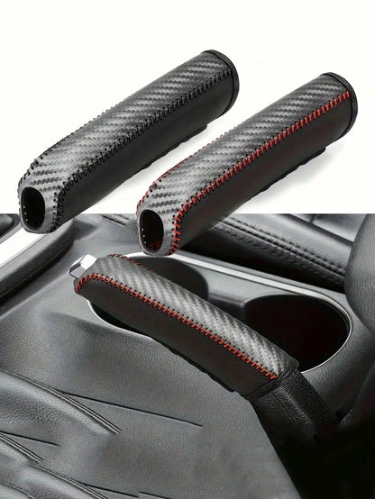 1pc Leather Gear Shift & Handbrake Cover Set, Anti-Slip Wear-Resistant Car Interior Accessories,Car Accessories