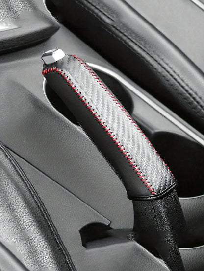 1pc Leather Gear Shift & Handbrake Cover Set, Anti-Slip Wear-Resistant Car Interior Accessories,Car Accessories