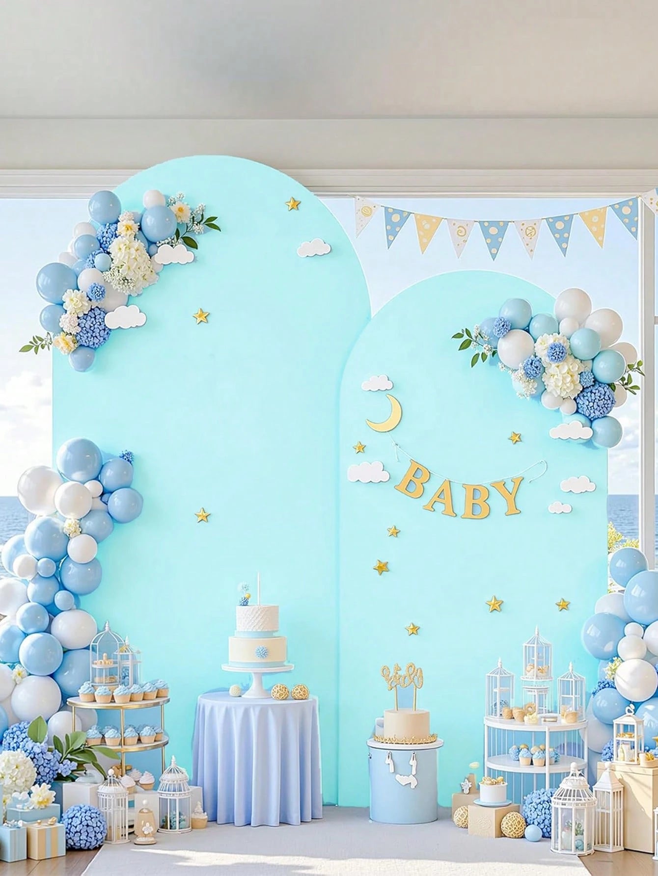 1pc Light Blue Arch Backdrop Fabric, Baby Shower Backdrop, Backdrop With Elastic Band, Gender Reveal Party Arch Cover, Double-Sided Suitable For Chiara Backdrop Frame, Suitable For Birthday Party, Wed