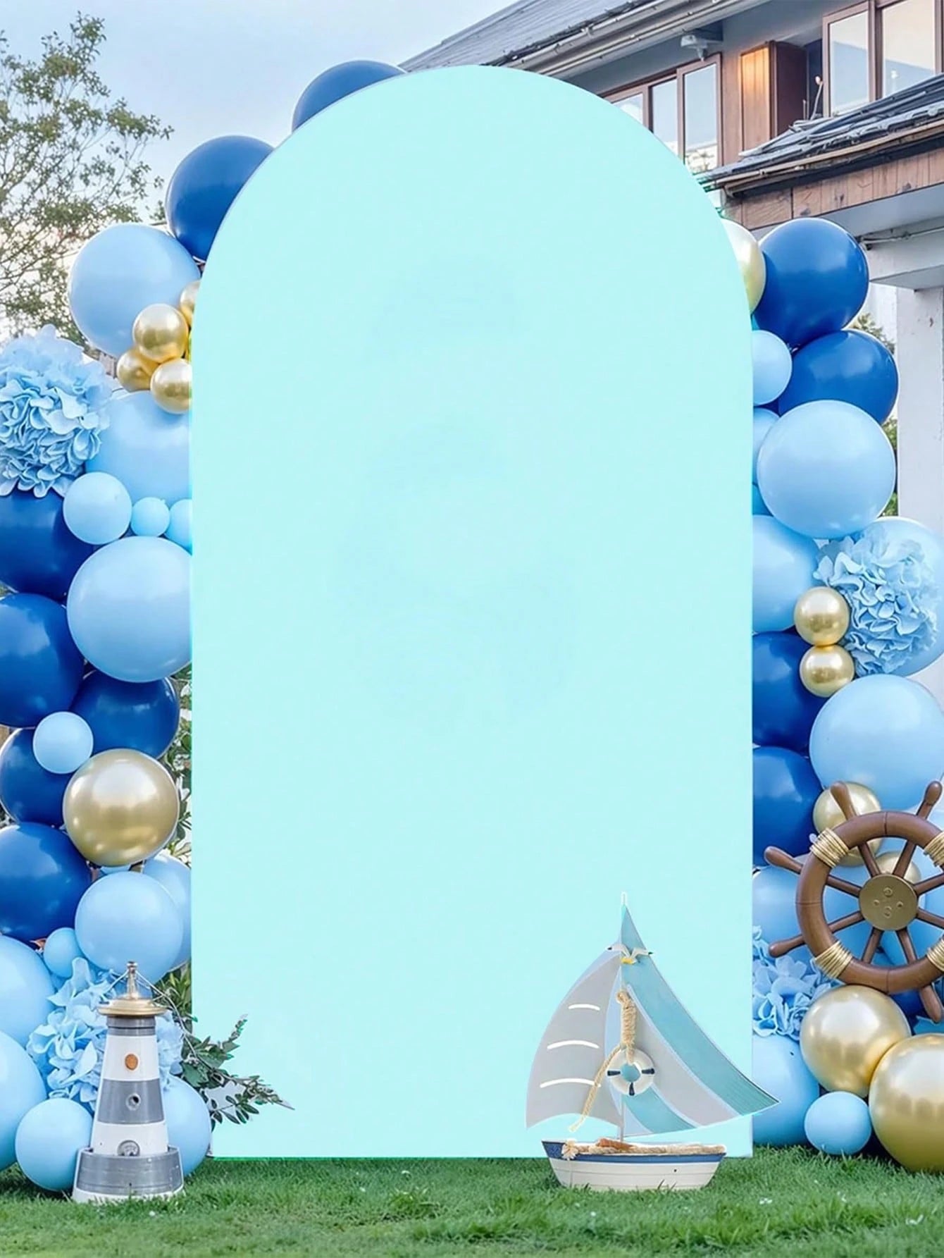 1pc Light Blue Arch Backdrop Fabric, Baby Shower Backdrop, Backdrop With Elastic Band, Gender Reveal Party Arch Cover, Double-Sided Suitable For Chiara Backdrop Frame, Suitable For Birthday Party, Wed