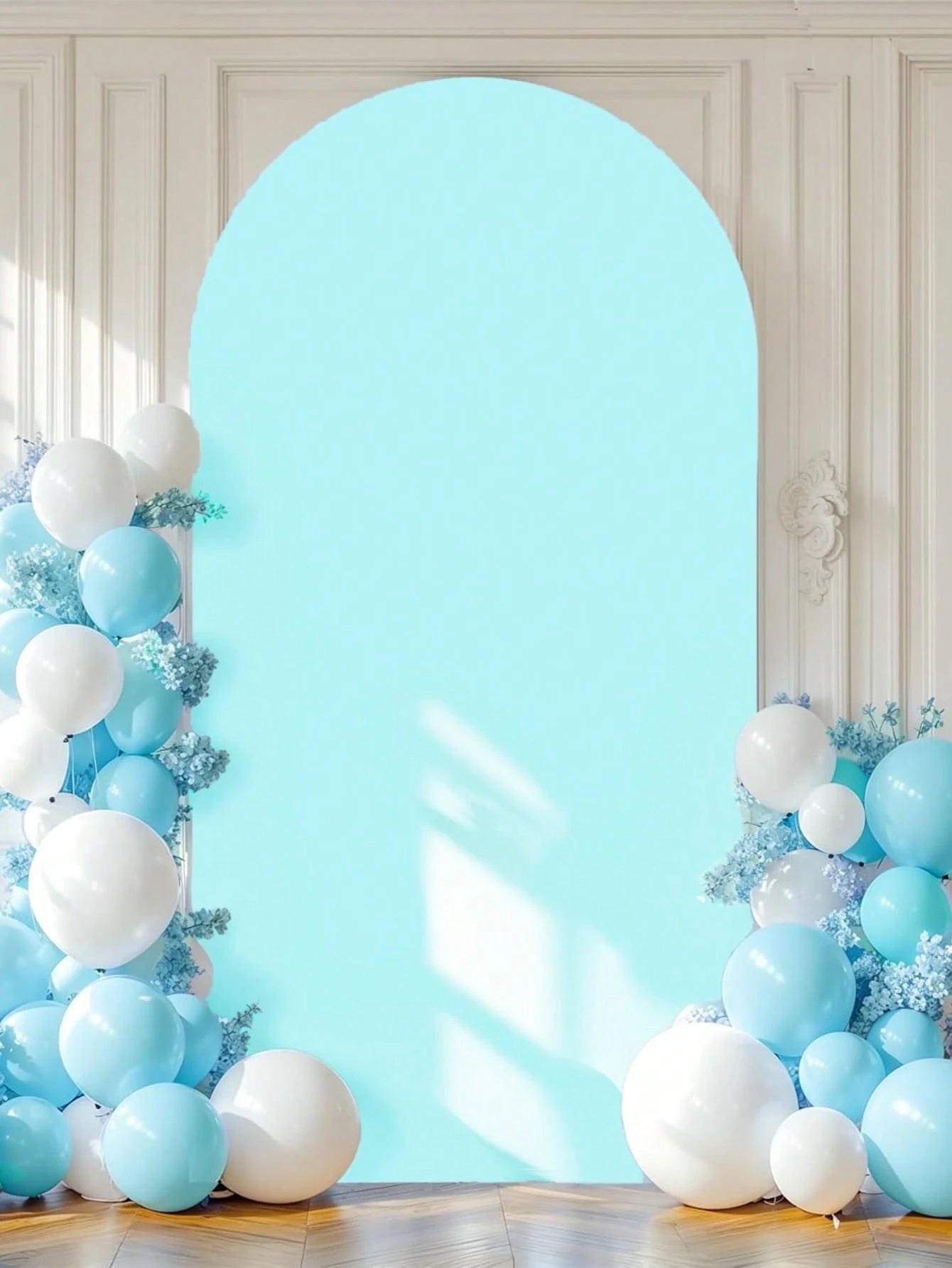 1pc Light Blue Arch Backdrop Fabric, Baby Shower Backdrop, Backdrop With Elastic Band, Gender Reveal Party Arch Cover, Double-Sided Suitable For Chiara Backdrop Frame, Suitable For Birthday Party, Wed