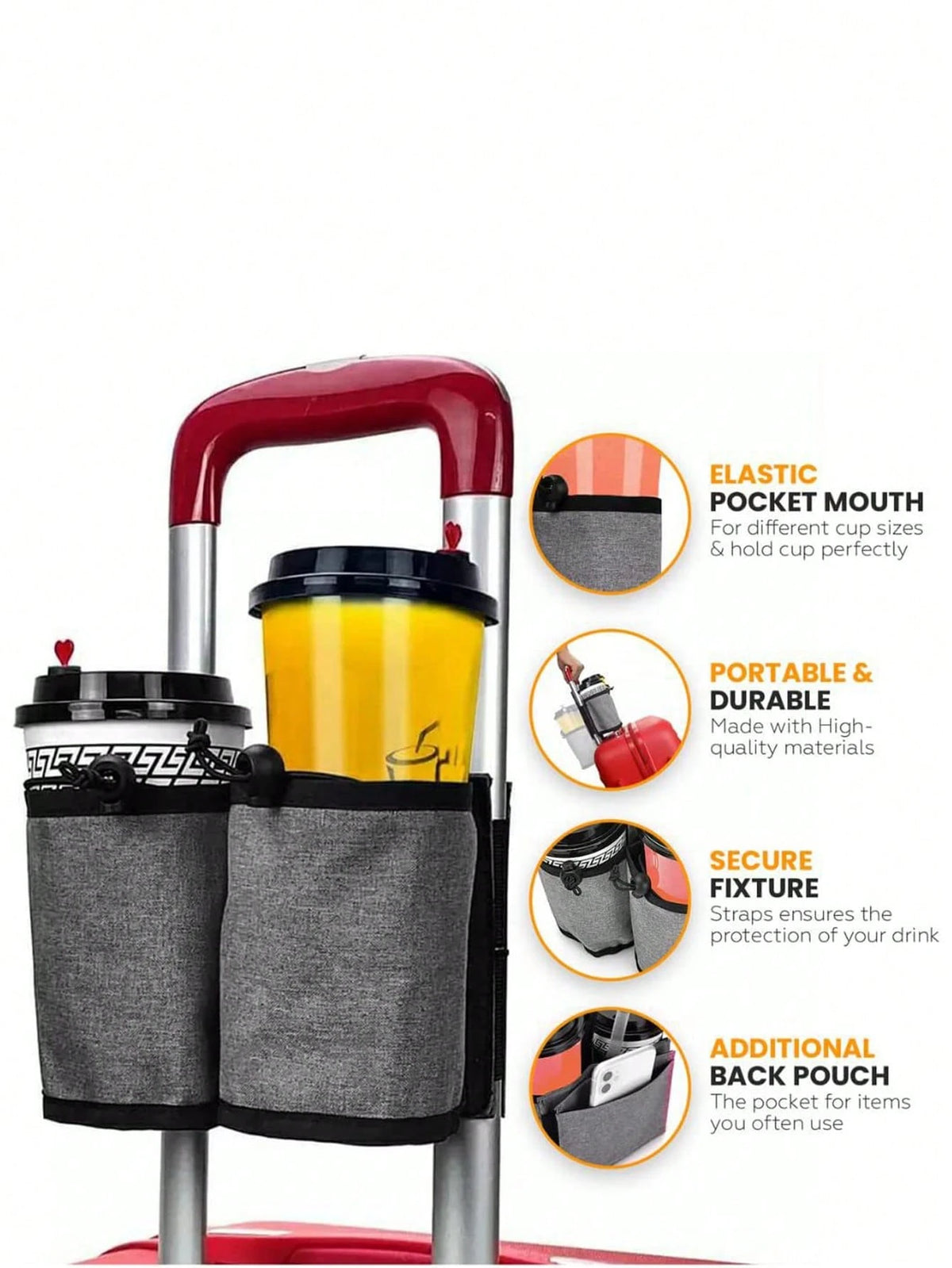 1pc Luggage Armrest Storage Bag, Water Cup, Milk Tea, Coffee, Bottled Water Storage Bag Cup Holder, Travel Portable Box Handle Hanging Bag