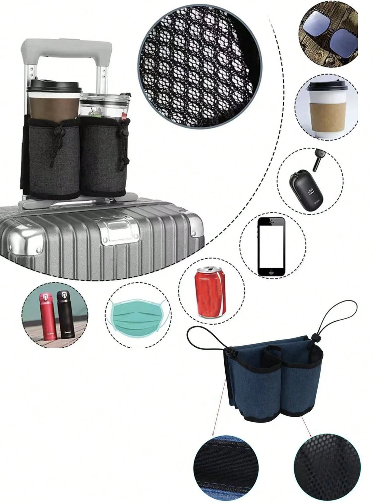1pc Luggage Armrest Storage Bag, Water Cup, Milk Tea, Coffee, Bottled Water Storage Bag Cup Holder, Travel Portable Box Handle Hanging Bag