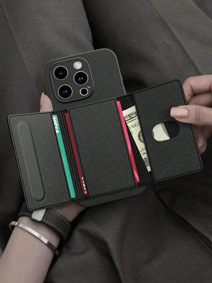 1pc Luxury Durable Leather Wallet Phone Case Compatible With IPhone 17 (Secure Thick Style, Integrated Wallet, Non-Detachable), With Stand And Credit Card Slots, Shockproof, Anti-Drop, Waterproof, Scr