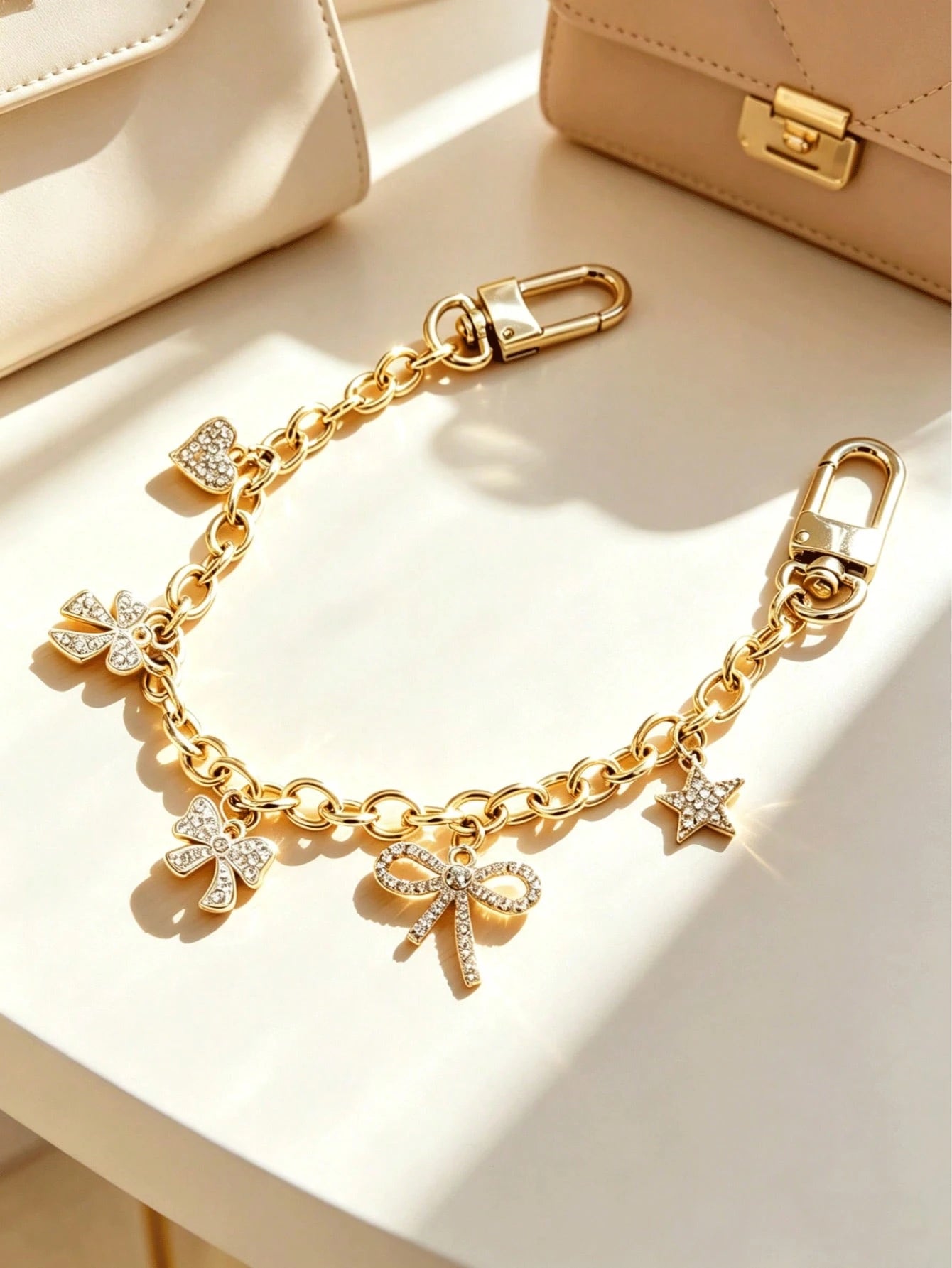 1pc Luxury Handmade Fully Rhinestone Encrusted Chain- Decorated With Sparkling Rhinestones In Butterfly, Star And Heart Shapes. Versatile As Bag Chain, Pendant, Wallet Charm, Decorative Chain Or Keyc
