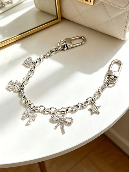 1pc Luxury Handmade Fully Rhinestone Encrusted Chain- Decorated With Sparkling Rhinestones In Butterfly, Star And Heart Shapes. Versatile As Bag Chain, Pendant, Wallet Charm, Decorative Chain Or Keyc