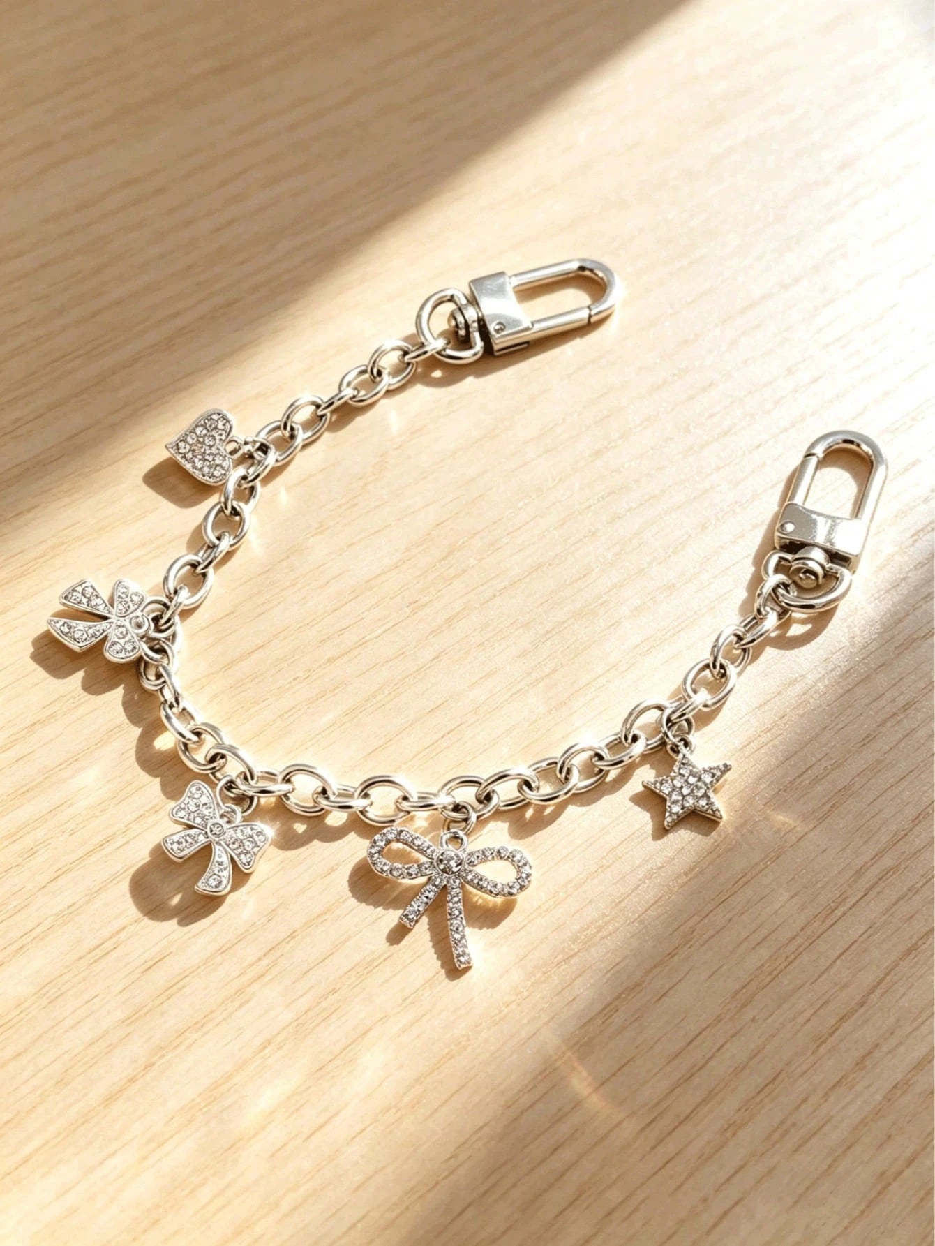 1pc Luxury Handmade Fully Rhinestone Encrusted Chain- Decorated With Sparkling Rhinestones In Butterfly, Star And Heart Shapes. Versatile As Bag Chain, Pendant, Wallet Charm, Decorative Chain Or Keyc