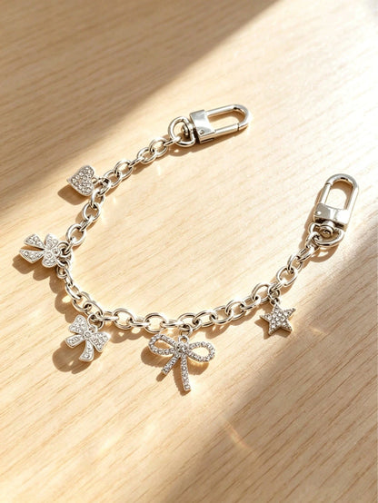 1pc Luxury Handmade Fully Rhinestone Encrusted Chain- Decorated With Sparkling Rhinestones In Butterfly, Star And Heart Shapes. Versatile As Bag Chain, Pendant, Wallet Charm, Decorative Chain Or Keyc