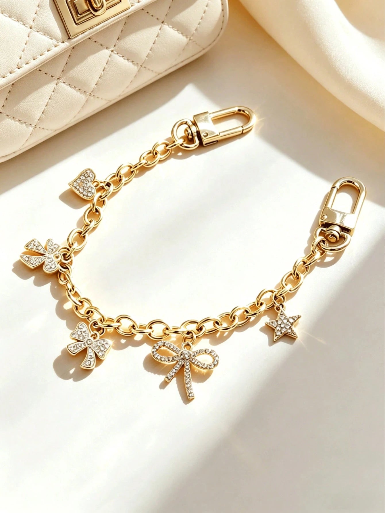 1pc Luxury Handmade Fully Rhinestone Encrusted Chain- Decorated With Sparkling Rhinestones In Butterfly, Star And Heart Shapes. Versatile As Bag Chain, Pendant, Wallet Charm, Decorative Chain Or Keyc