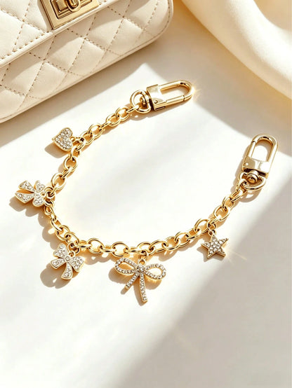 1pc Luxury Handmade Fully Rhinestone Encrusted Chain- Decorated With Sparkling Rhinestones In Butterfly, Star And Heart Shapes. Versatile As Bag Chain, Pendant, Wallet Charm, Decorative Chain Or Keyc