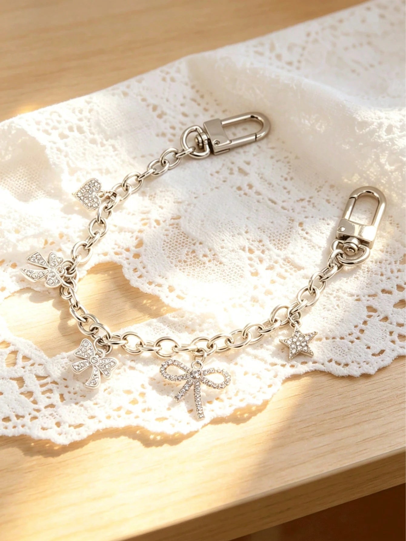 1pc Luxury Handmade Fully Rhinestone Encrusted Chain- Decorated With Sparkling Rhinestones In Butterfly, Star And Heart Shapes. Versatile As Bag Chain, Pendant, Wallet Charm, Decorative Chain Or Keyc