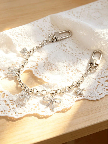 1pc Luxury Handmade Fully Rhinestone Encrusted Chain- Decorated With Sparkling Rhinestones In Butterfly, Star And Heart Shapes. Versatile As Bag Chain, Pendant, Wallet Charm, Decorative Chain Or Keyc