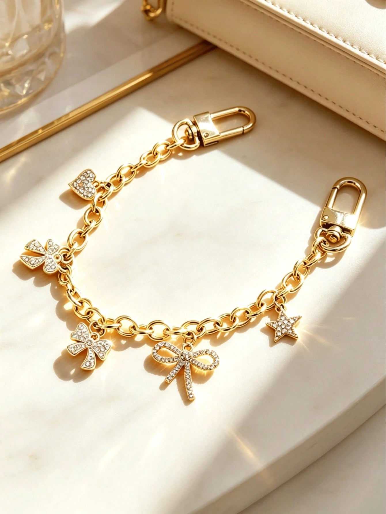 1pc Luxury Handmade Fully Rhinestone Encrusted Chain- Decorated With Sparkling Rhinestones In Butterfly, Star And Heart Shapes. Versatile As Bag Chain, Pendant, Wallet Charm, Decorative Chain Or Keyc