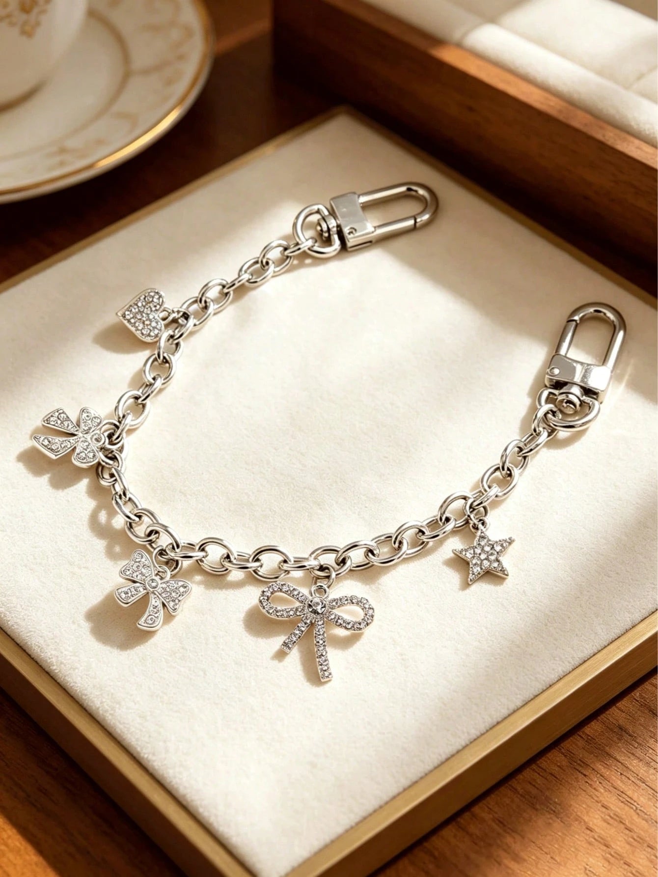 1pc Luxury Handmade Fully Rhinestone Encrusted Chain- Decorated With Sparkling Rhinestones In Butterfly, Star And Heart Shapes. Versatile As Bag Chain, Pendant, Wallet Charm, Decorative Chain Or Keyc
