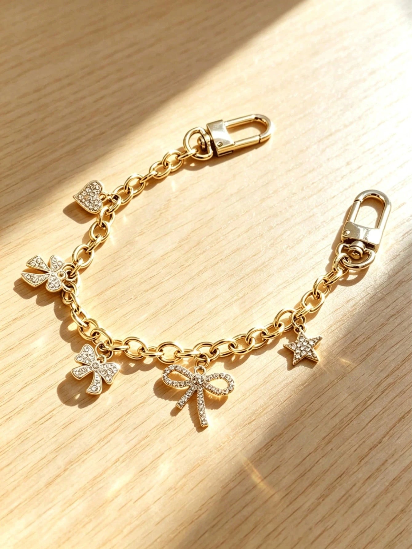 1pc Luxury Handmade Fully Rhinestone Encrusted Chain- Decorated With Sparkling Rhinestones In Butterfly, Star And Heart Shapes. Versatile As Bag Chain, Pendant, Wallet Charm, Decorative Chain Or Keyc
