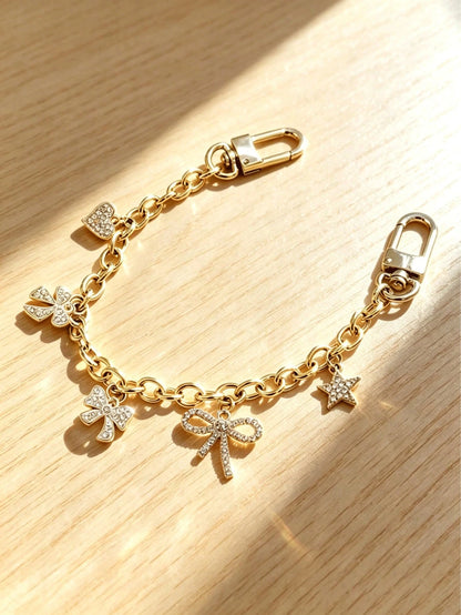 1pc Luxury Handmade Fully Rhinestone Encrusted Chain- Decorated With Sparkling Rhinestones In Butterfly, Star And Heart Shapes. Versatile As Bag Chain, Pendant, Wallet Charm, Decorative Chain Or Keyc