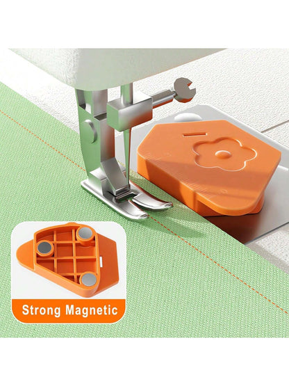 1PC Magnetic Seam Guide For Sewing Machine, Polygonal Seam Guide Hemmer Guide With Scale, Magnetic Sewing Guide,Sewing Supplies And Accessories