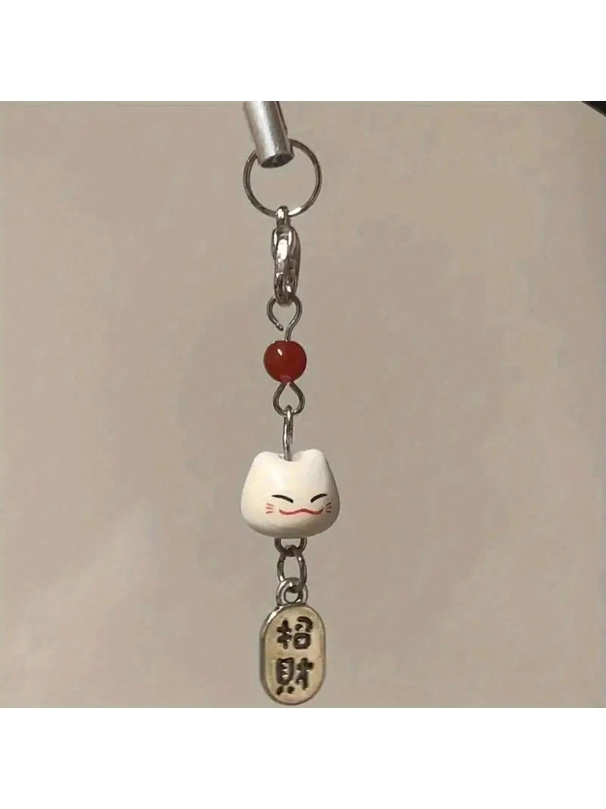 1pc Maneki Neko (Lucky Cat) Phone Charm With Red Bead- Traditional Feng Shui Phone Lanyard- Auspicious Japanese Amulet Pendant Gifts For Mother, Family, Friends, Birthday, Holiday Phone Chain